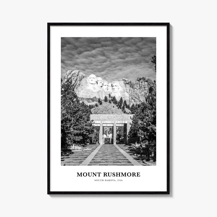 Mount Rushmore black & white classic poster of South Dakota, USA – vertical wall art, unframed print shown in interior mockup