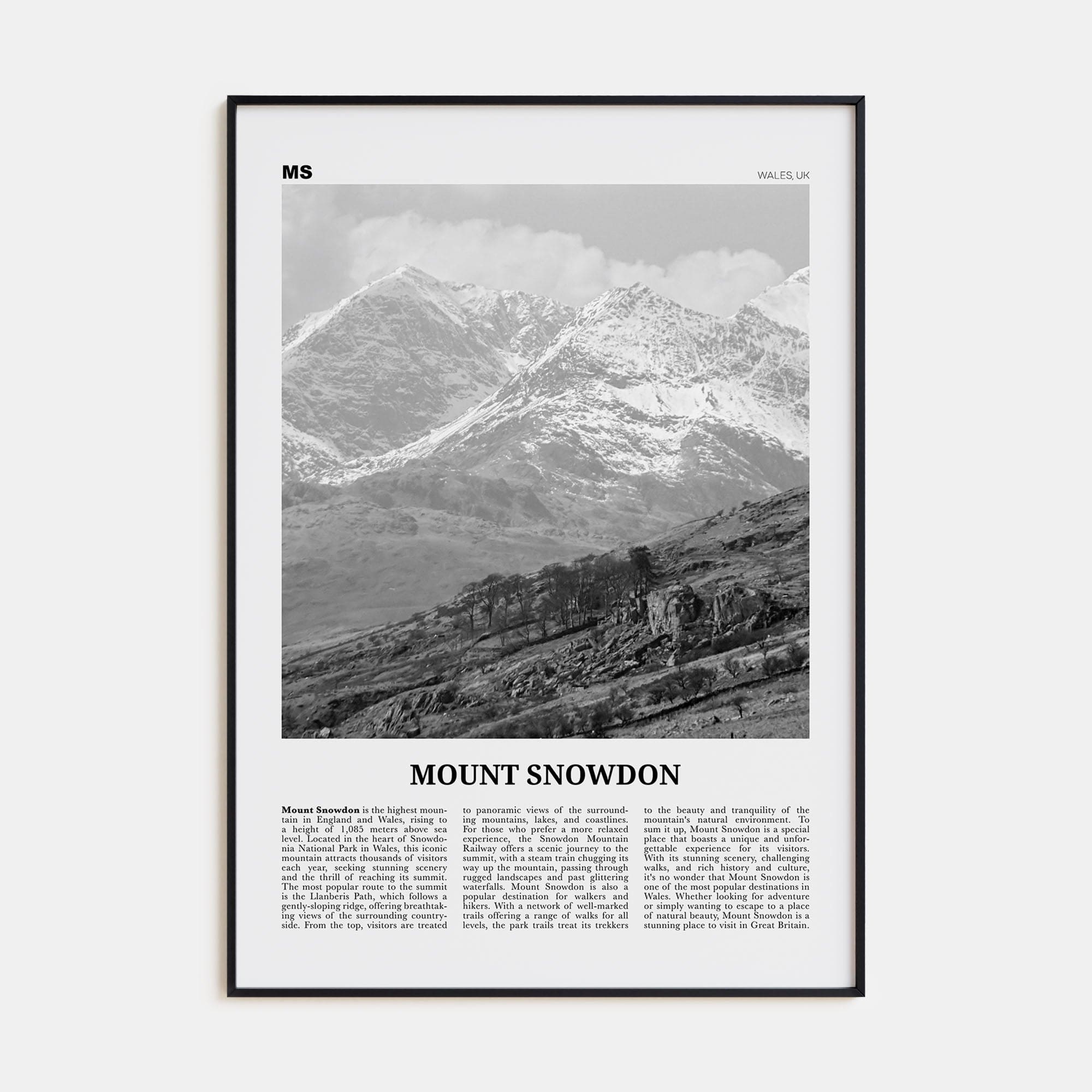 Mount Snowdon Poster None / 8x12 in Nbourhood Travel B&W Poster