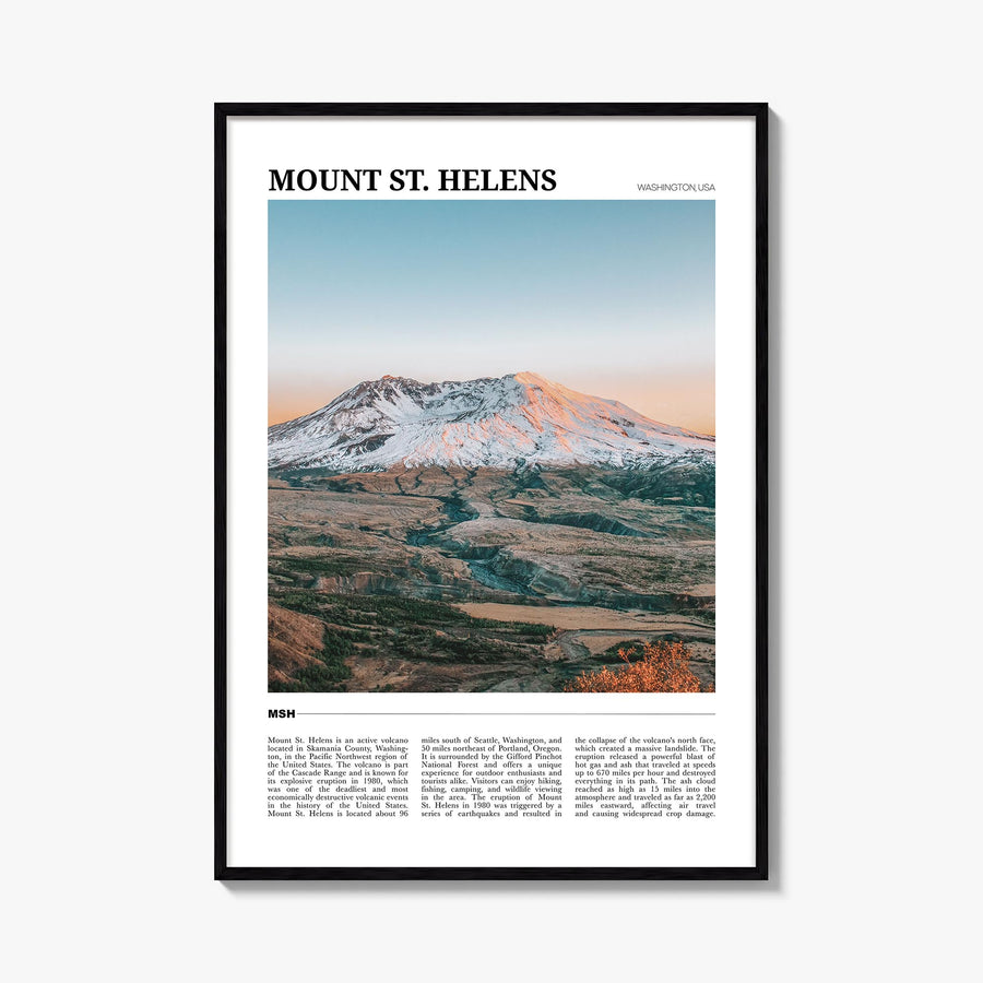 Mount St. Helens colorful travel poster of Washington, USA – vertical wall art, unframed print shown in interior mockup