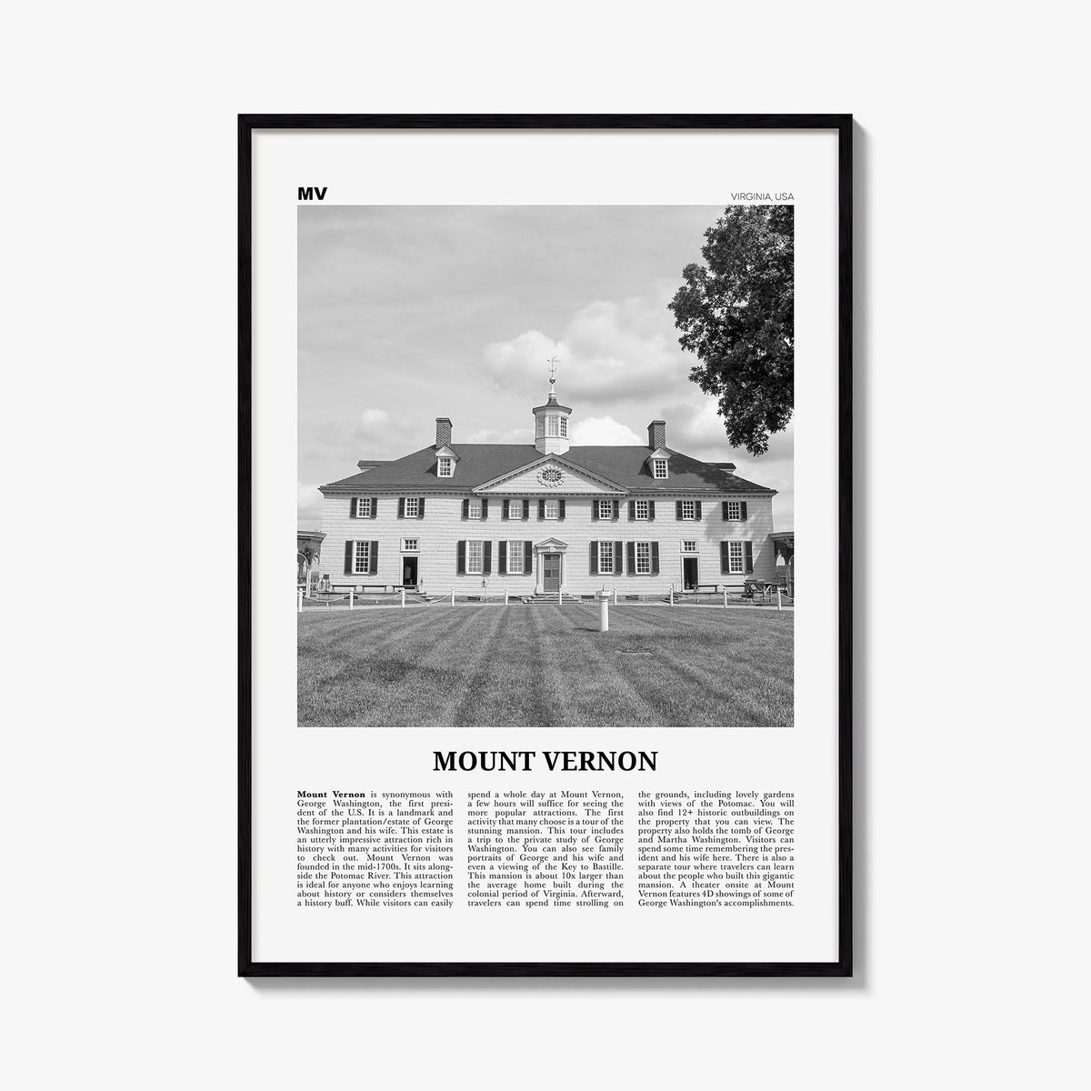 Mount Vernon black & white newspaper poster of New York, USA – vertical wall art, unframed print shown in interior mockup