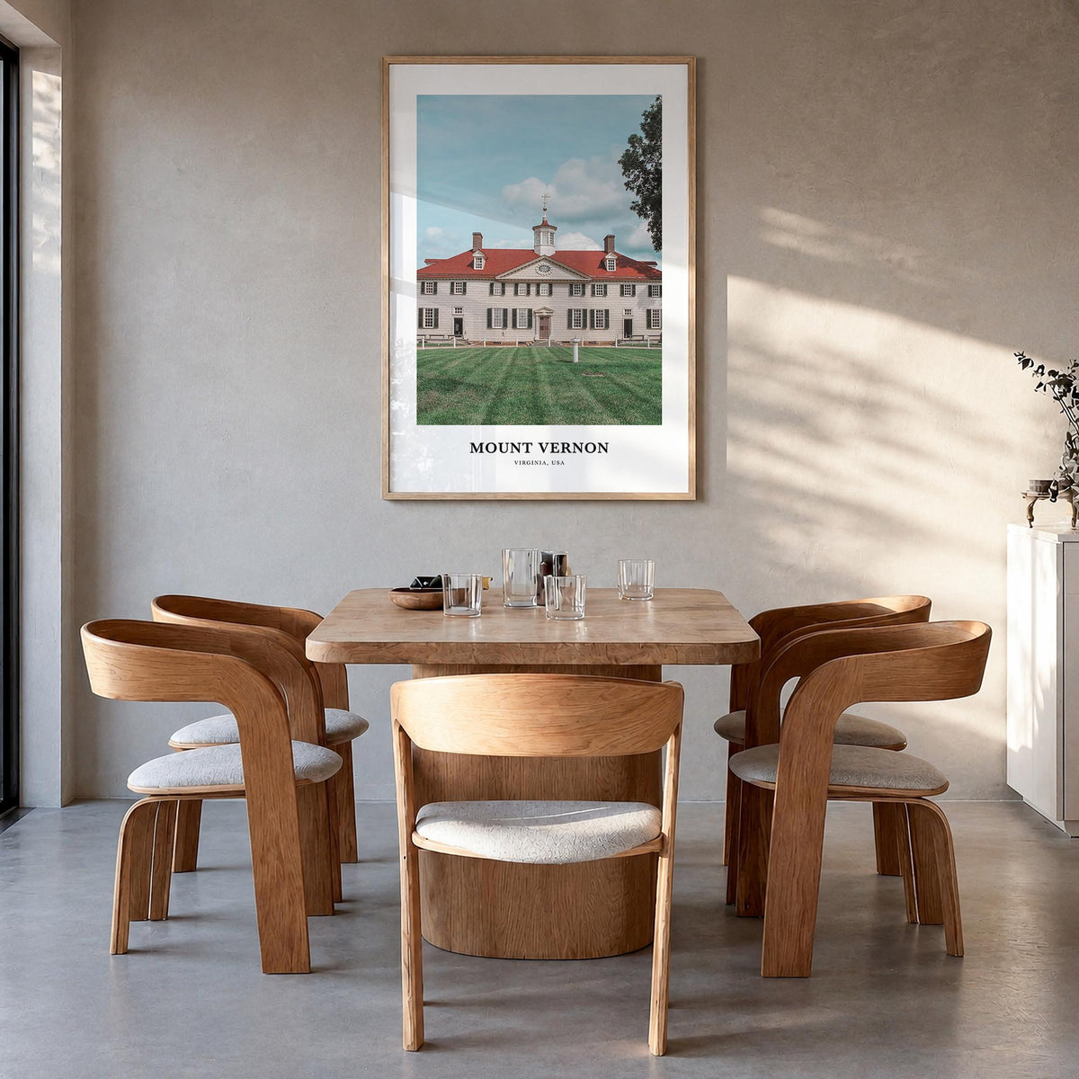 Mount Vernon colorful classic poster of New York, USA – vertical wall art in natural wood frame, hanging on wall