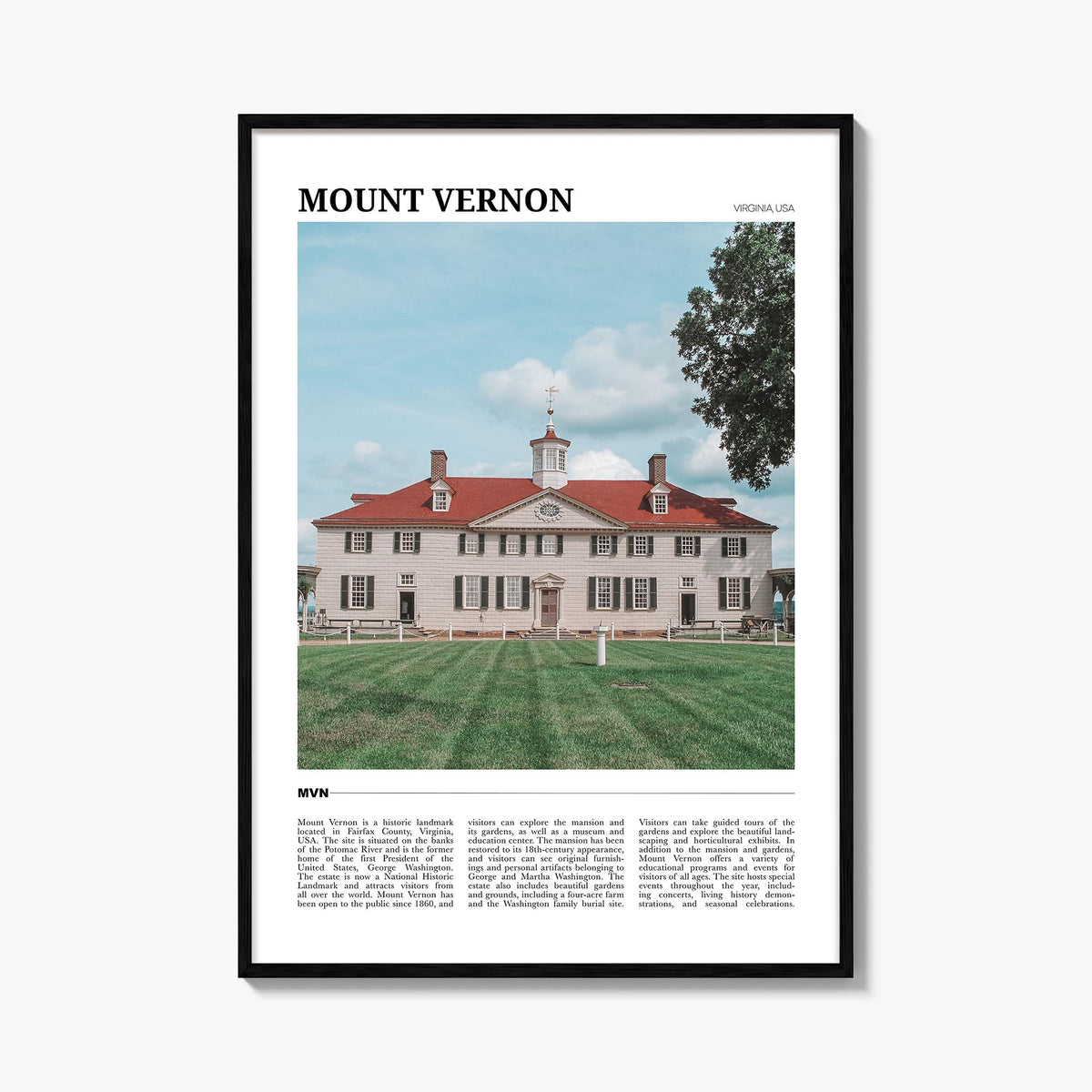 Mount Vernon colorful travel poster of New York, USA – vertical wall art, unframed print shown in interior mockup