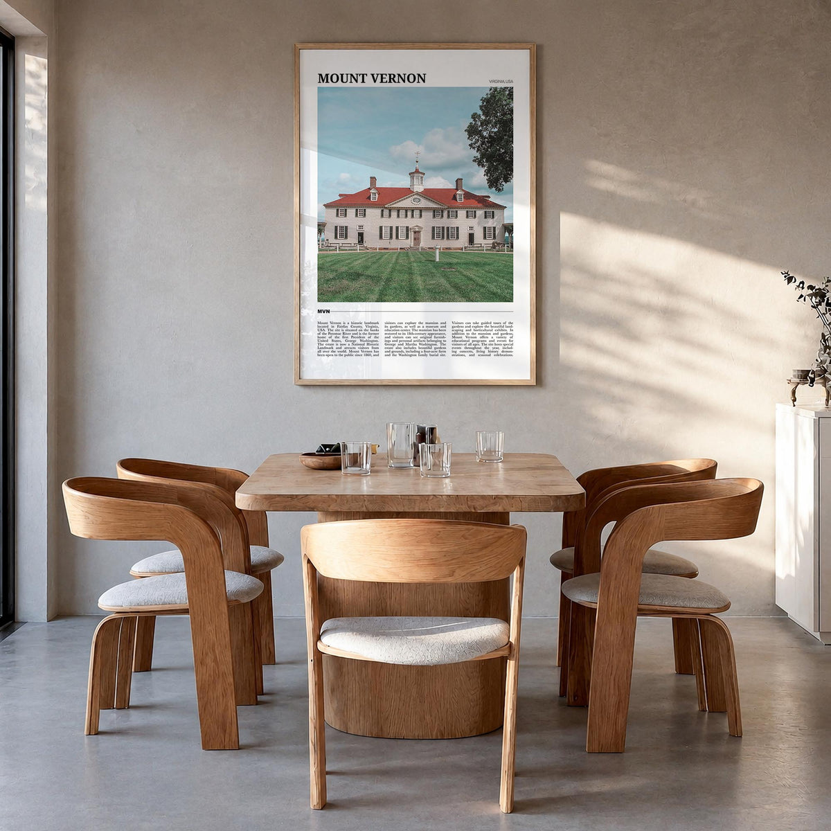 Mount Vernon colorful travel poster of New York, USA – vertical wall art in natural wood frame, hanging on wall