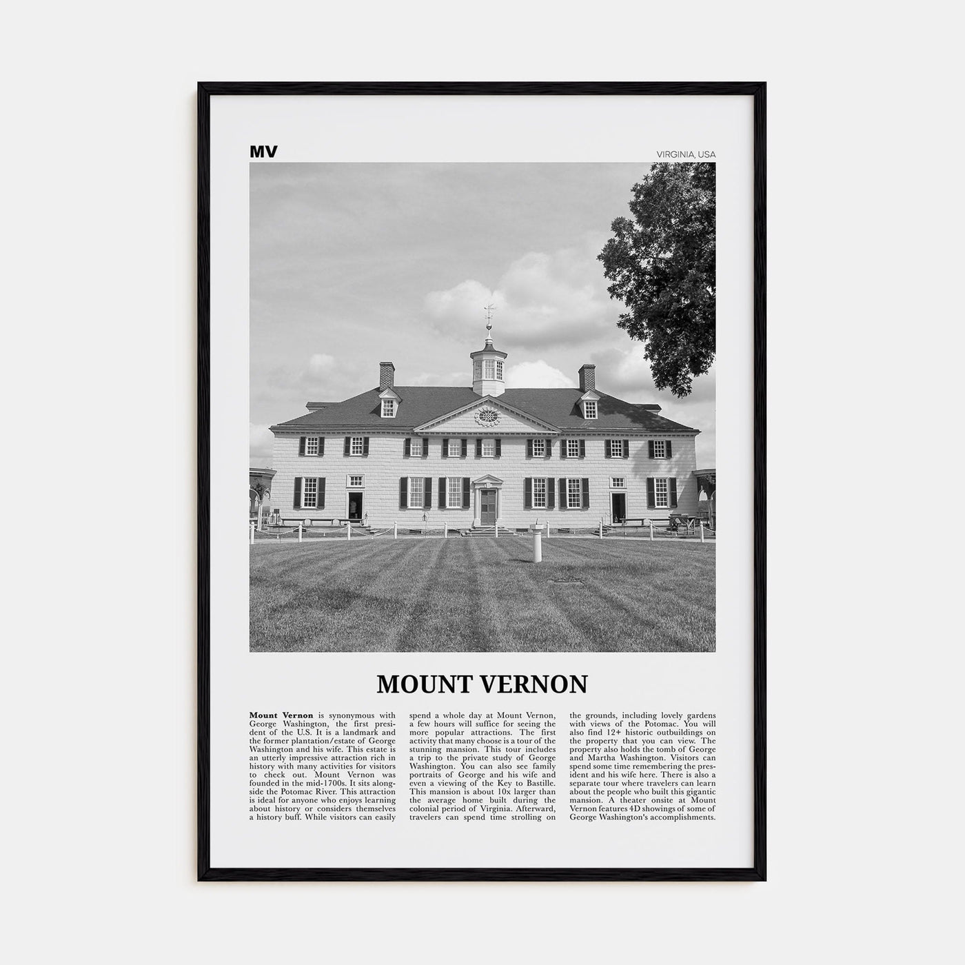 Mount Vernon Poster Black Wood / 8x12 in Nbourhood Travel B&W Poster