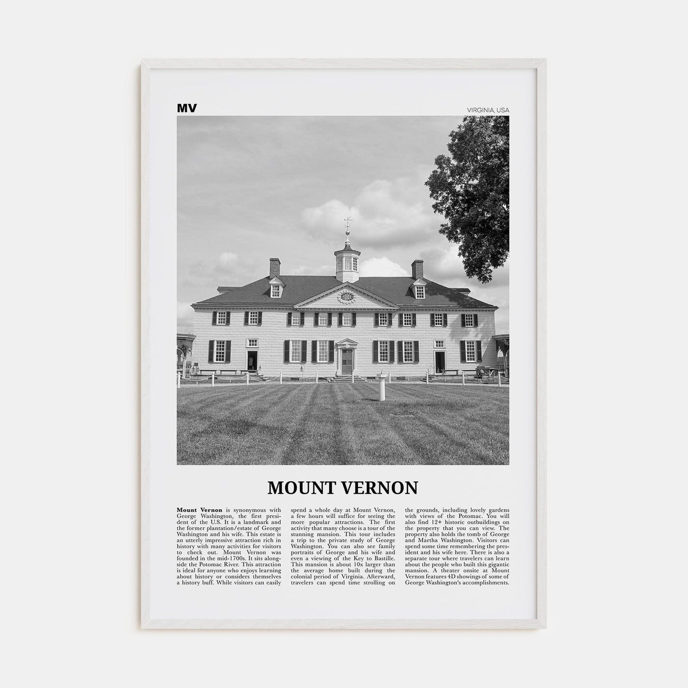 Mount Vernon Poster White Wood / 8x12 in Nbourhood Travel B&W Poster