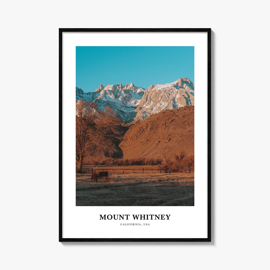 Mount Whitney colorful classic poster of California, USA – vertical wall art, unframed print shown in interior mockup