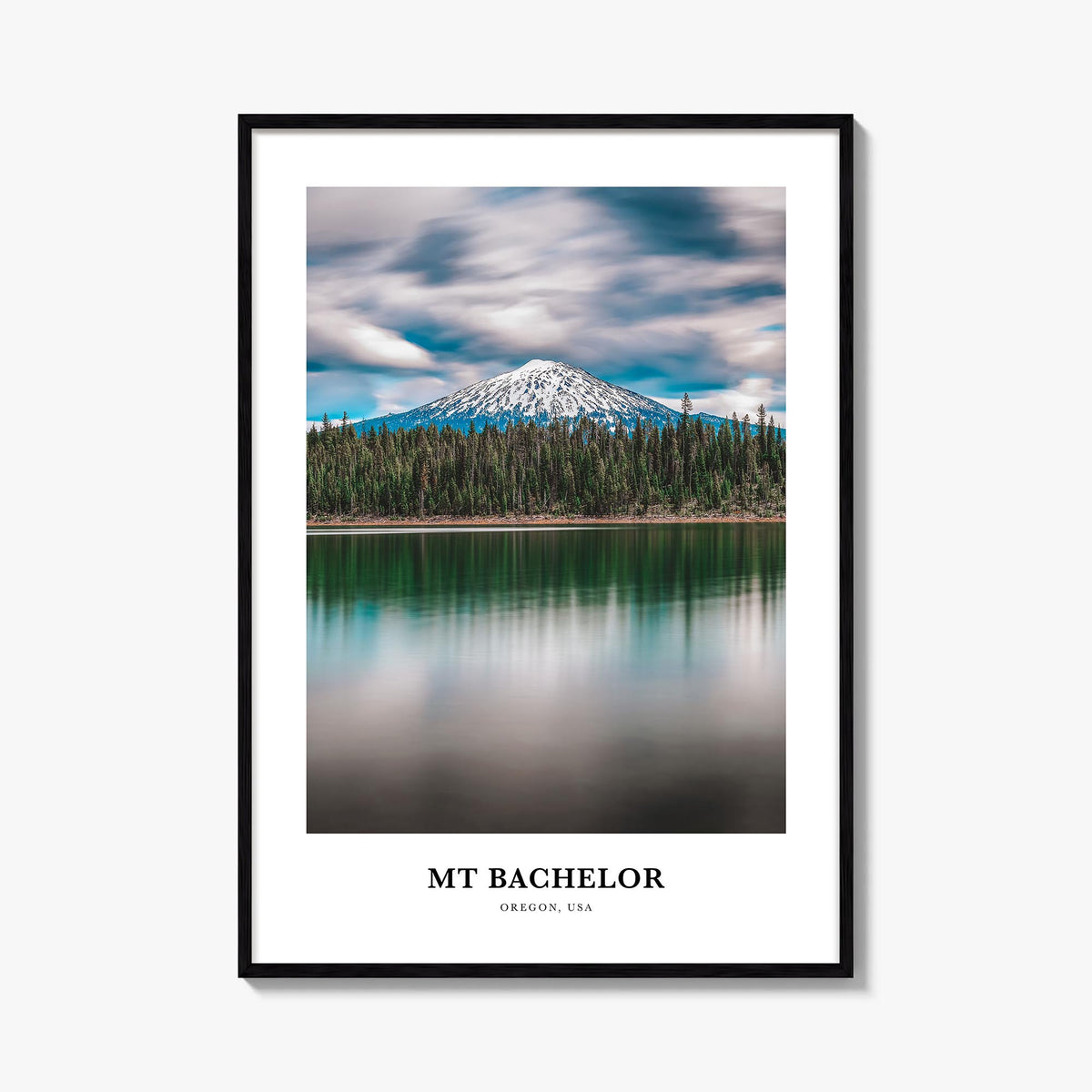 Mt. Bachelor colorful classic poster of Oregon, USA – vertical wall art, unframed print shown in interior mockup