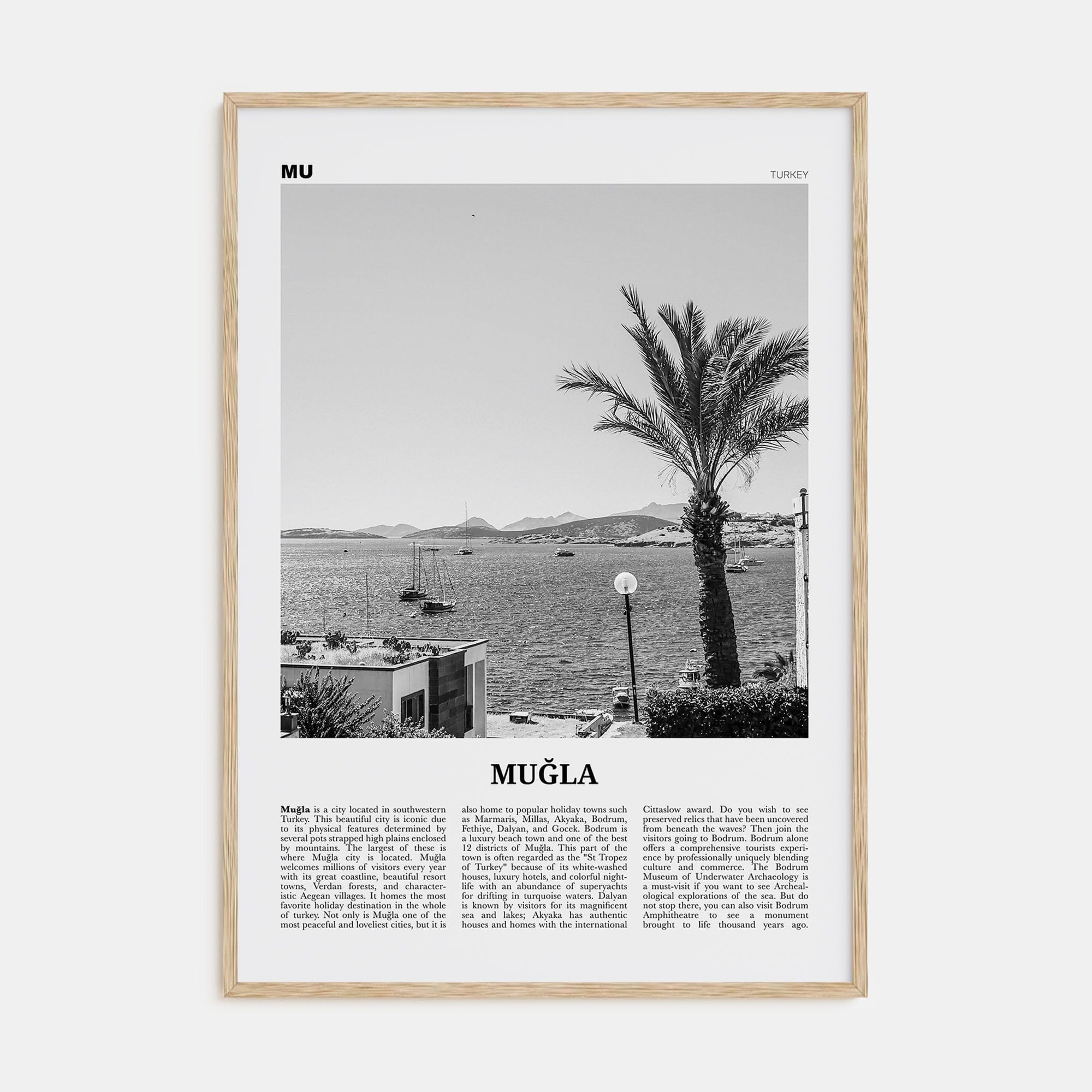 Muğla Poster Natural Wood / 8x12 in Nbourhood Travel B&W Poster