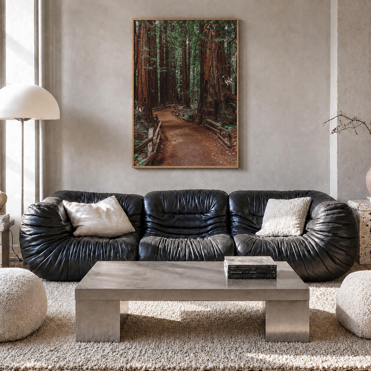 Muir Woods National Monument colorful photo poster of California, USA – vertical wall art in natural wood frame, hanging on w