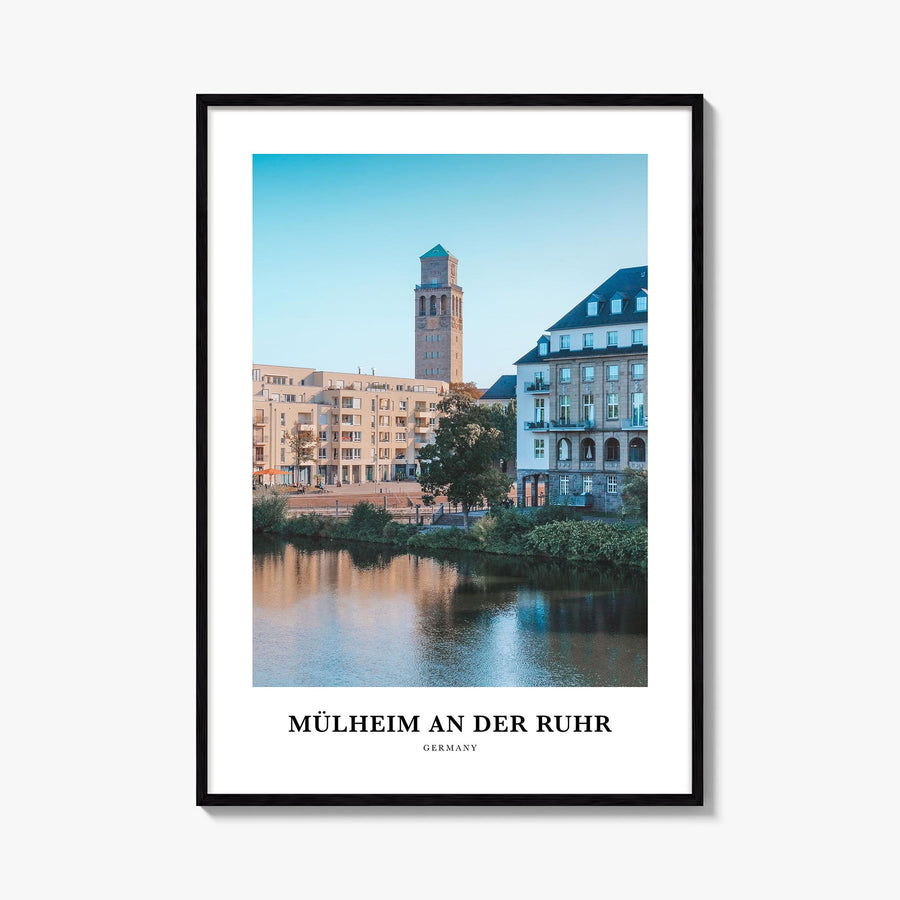 Mülheim an der Ruhr colorful classic poster of Germany – vertical wall art, unframed print shown in interior mockup