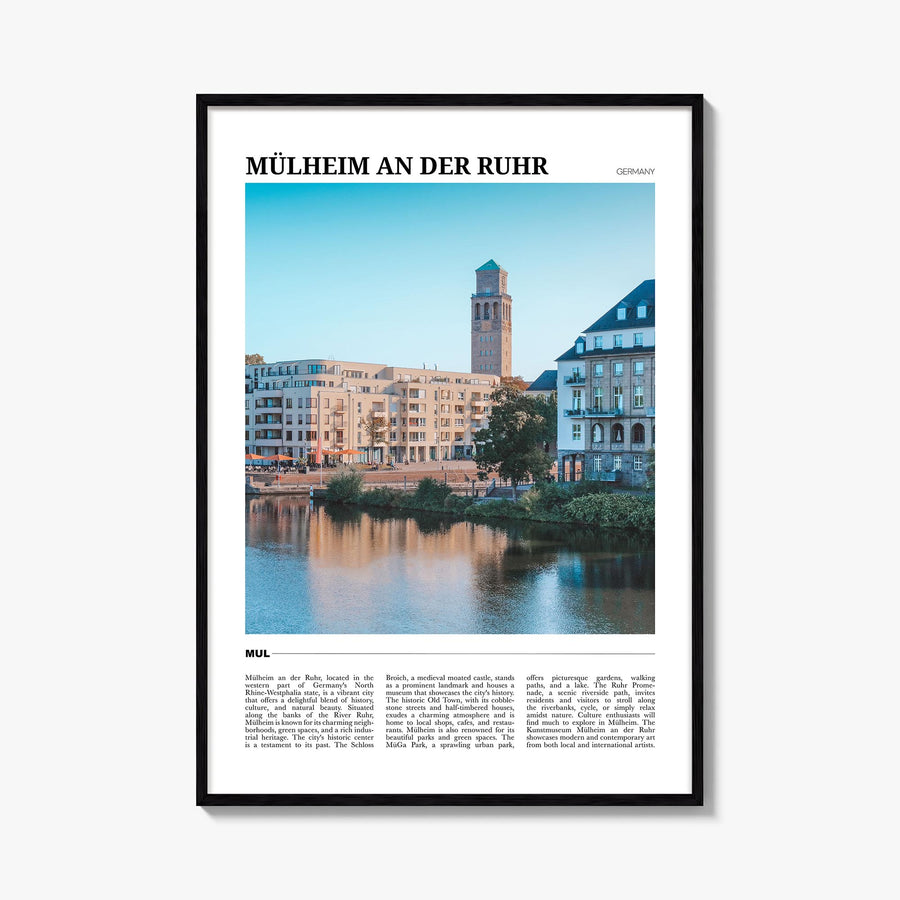 Mülheim an der Ruhr colorful travel poster of Germany – vertical wall art, unframed print shown in interior mockup