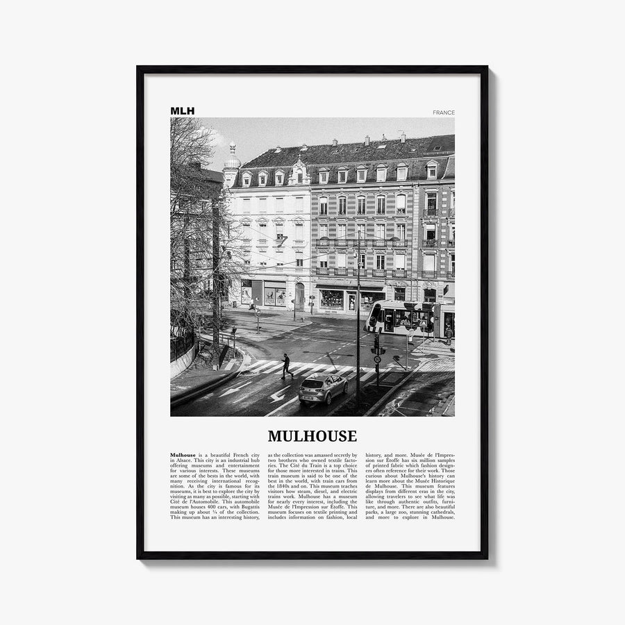 Mulhouse black & white newspaper poster of France – vertical wall art, unframed print shown in interior mockup