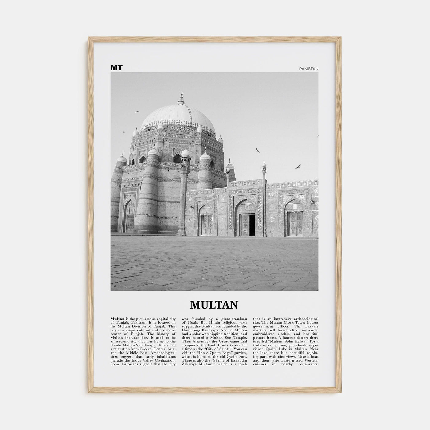 Multan Poster Natural Wood / 8x12 in Nbourhood Travel B&W Poster