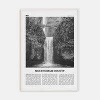 Multnomah County Poster White Wood / 8x12 in Nbourhood Travel B&W Poster