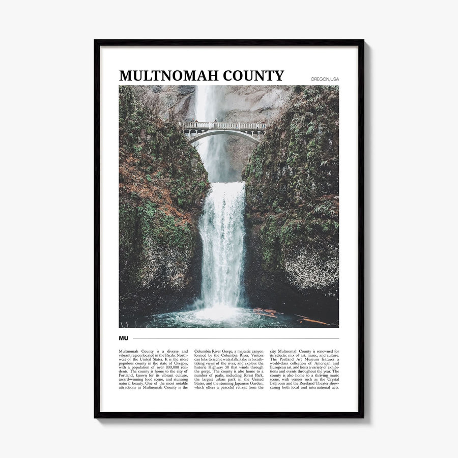 Multnomah County Travel Poster, framed poster mockup