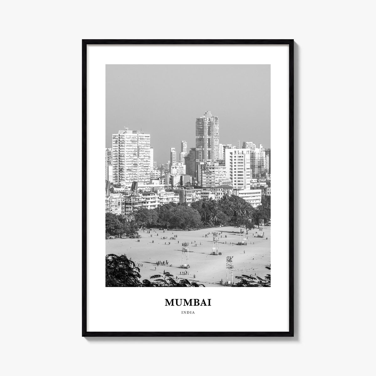 Mumbai black & white classic poster of India – vertical wall art, unframed print shown in interior mockup