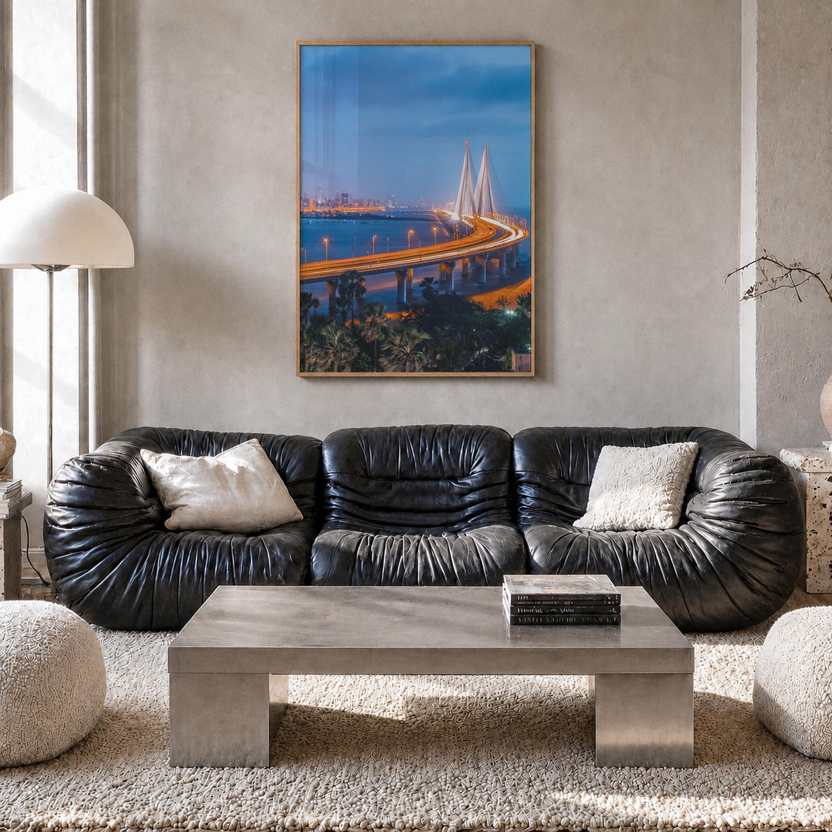 Mumbai no. 2 colorful photo poster of India – vertical wall art in natural wood frame, hanging on wall