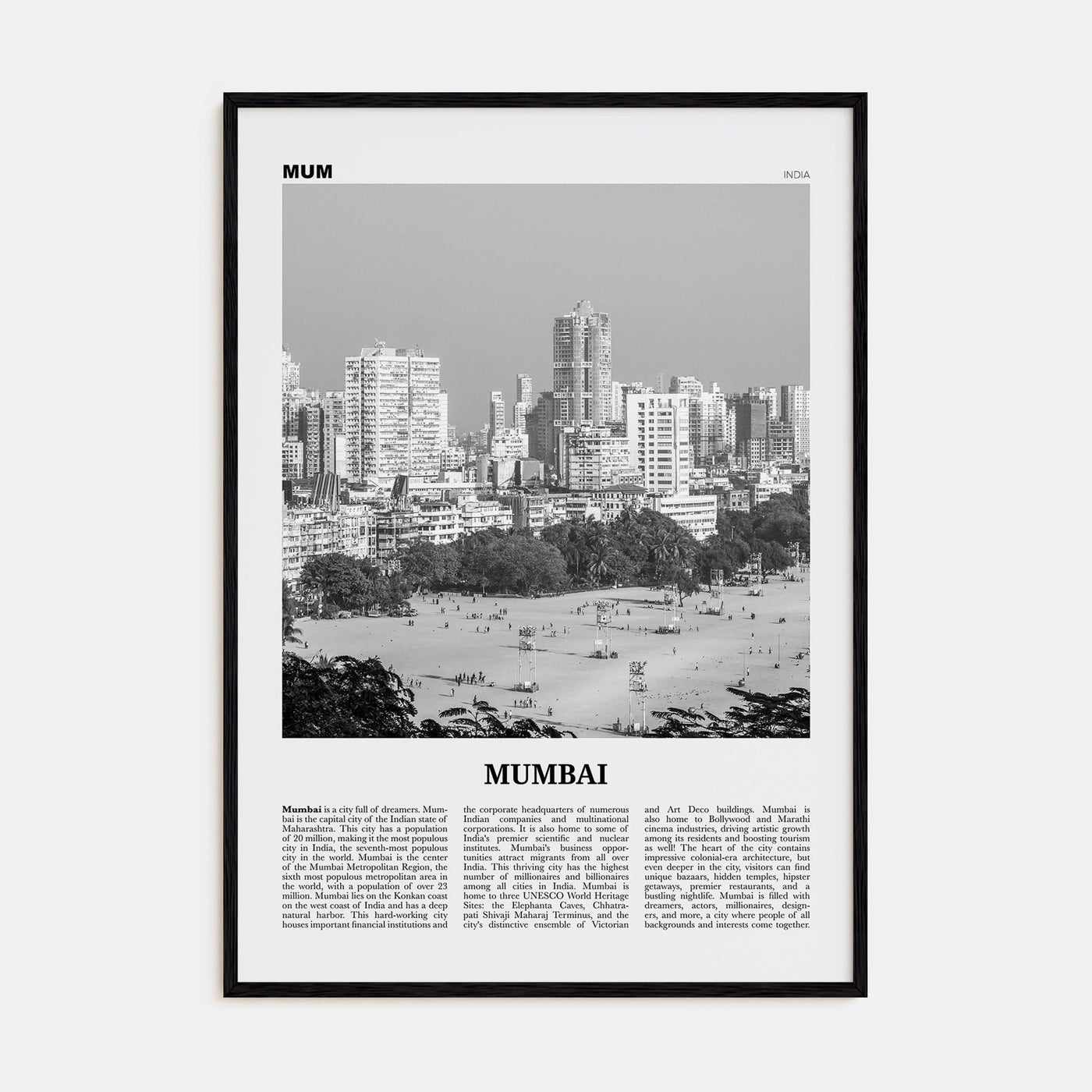 Mumbai Poster Black Wood / 8x12 in Nbourhood Travel B&W Poster