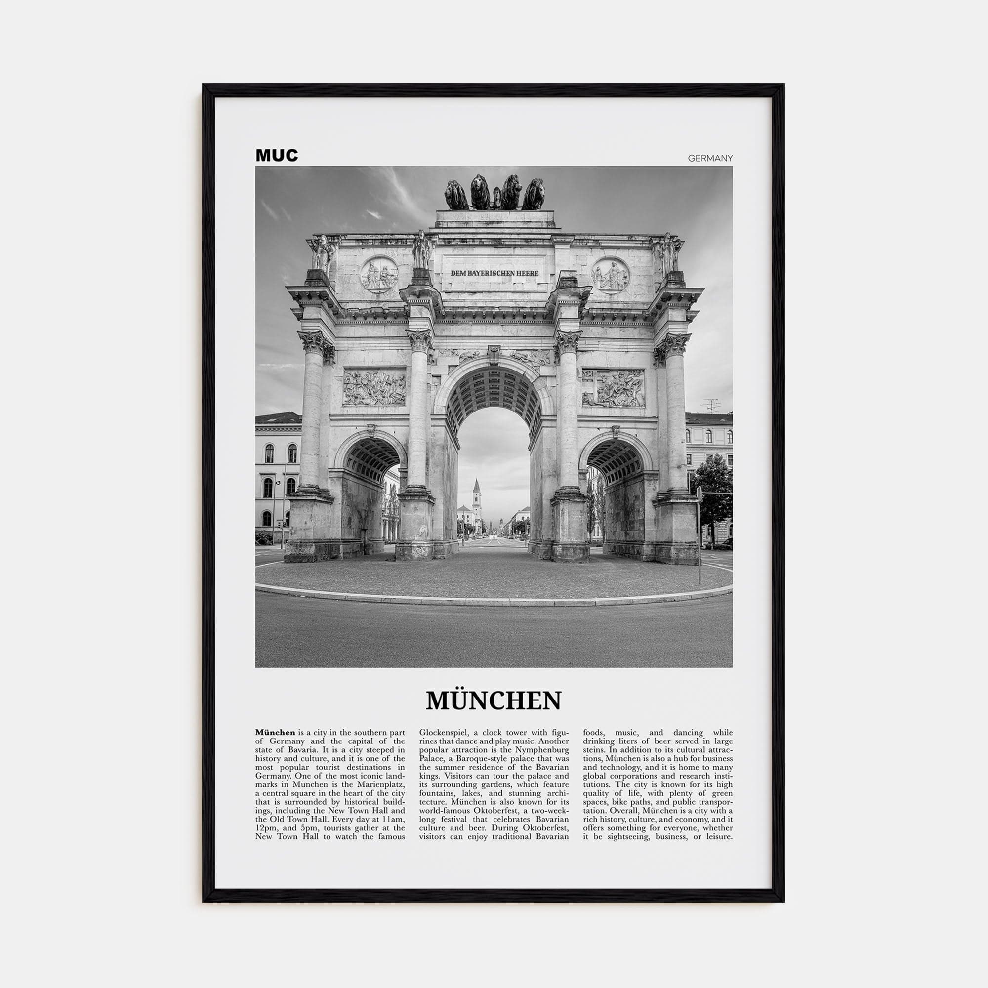 München Poster Black Wood / 8x12 in Nbourhood Travel B&W Poster