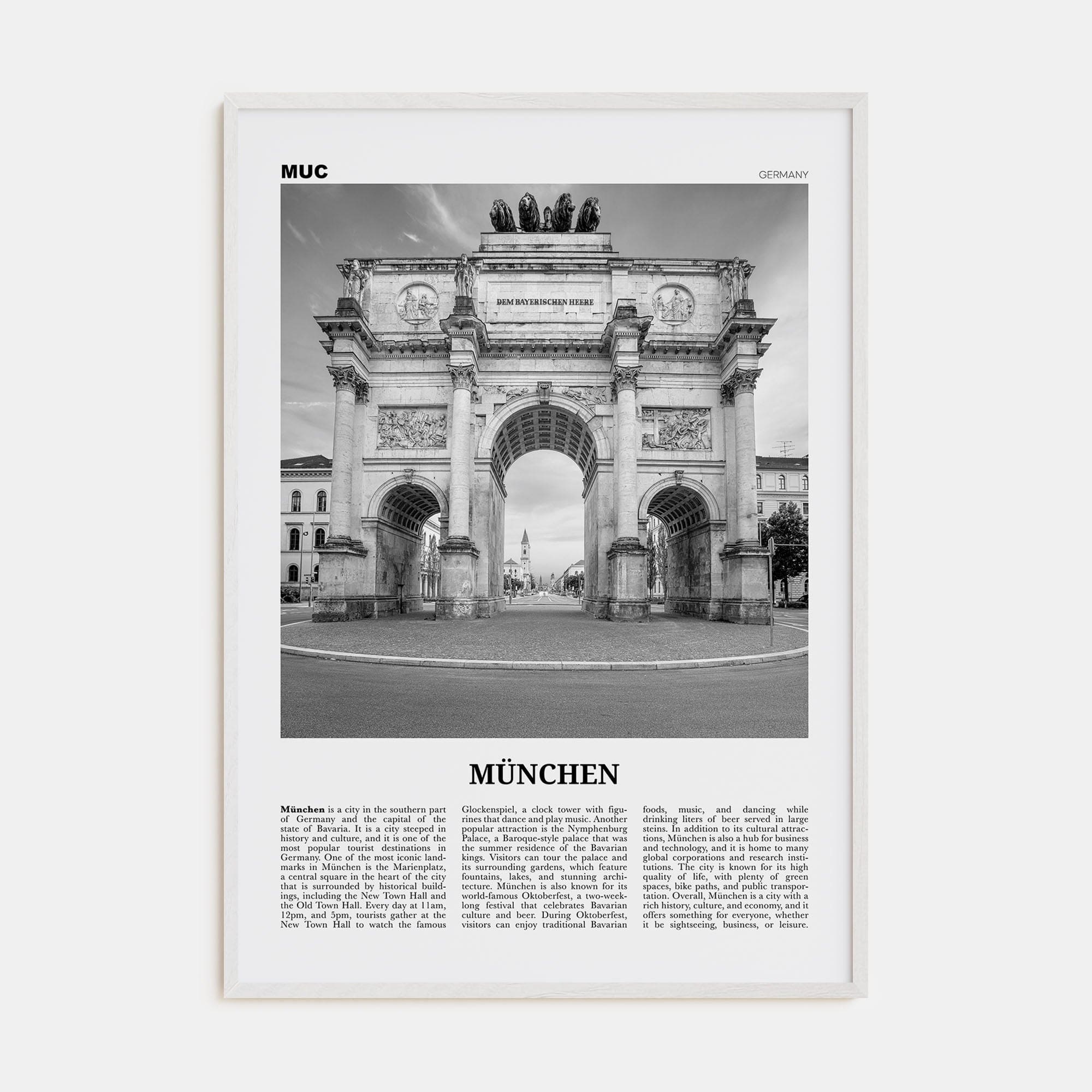 München Poster White Wood / 8x12 in Nbourhood Travel B&W Poster