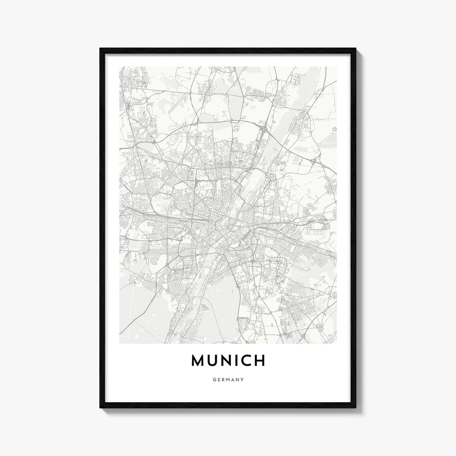 Munich black & white map poster of Germany – vertical wall art, unframed print shown in interior mockup