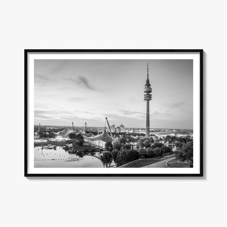 Munich black & white photo poster of Germany – horizontal wall art, unframed print shown in interior mockup