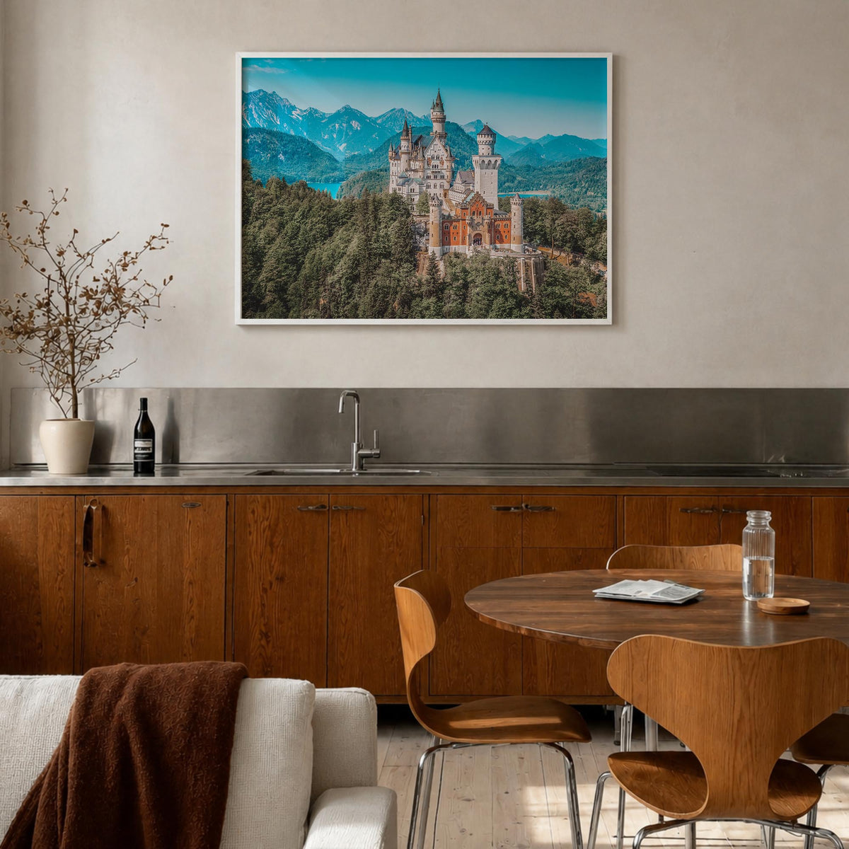 Munich colorful photo poster of Germany – horizontal wall art in white wood frame, hanging on wall
