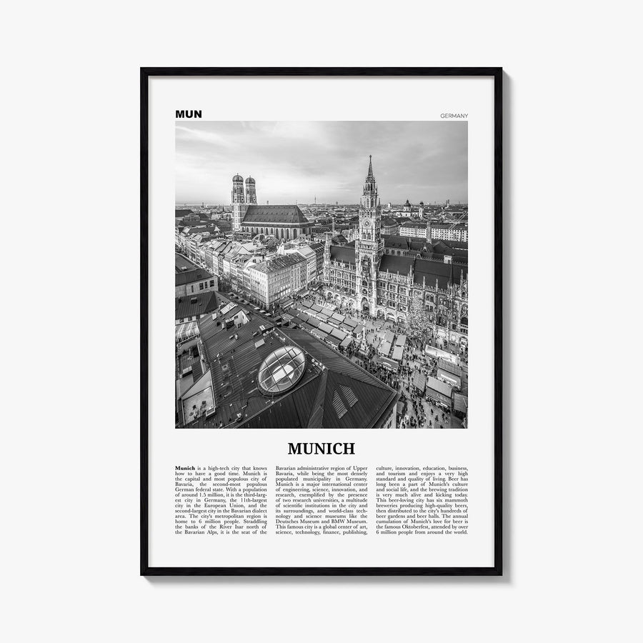 Munich no. 2 black & white newspaper poster of Germany – vertical wall art, unframed print shown in interior mockup