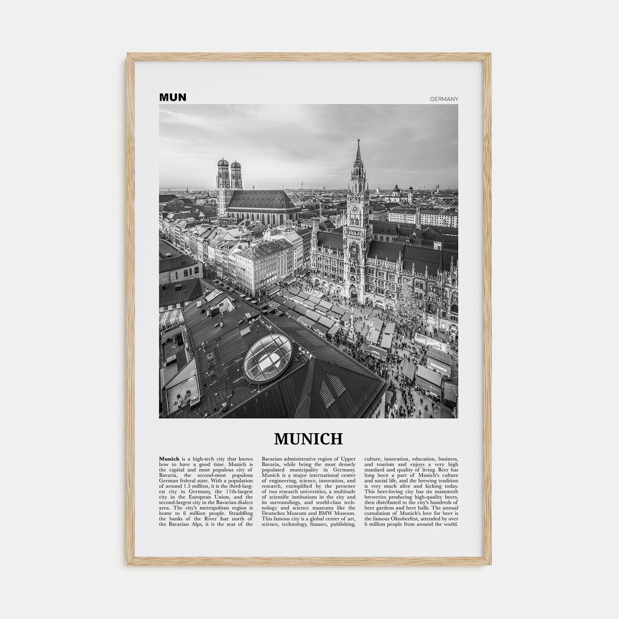 Munich No 1 Poster Natural Wood / 8x12 in Nbourhood Travel B&W Poster