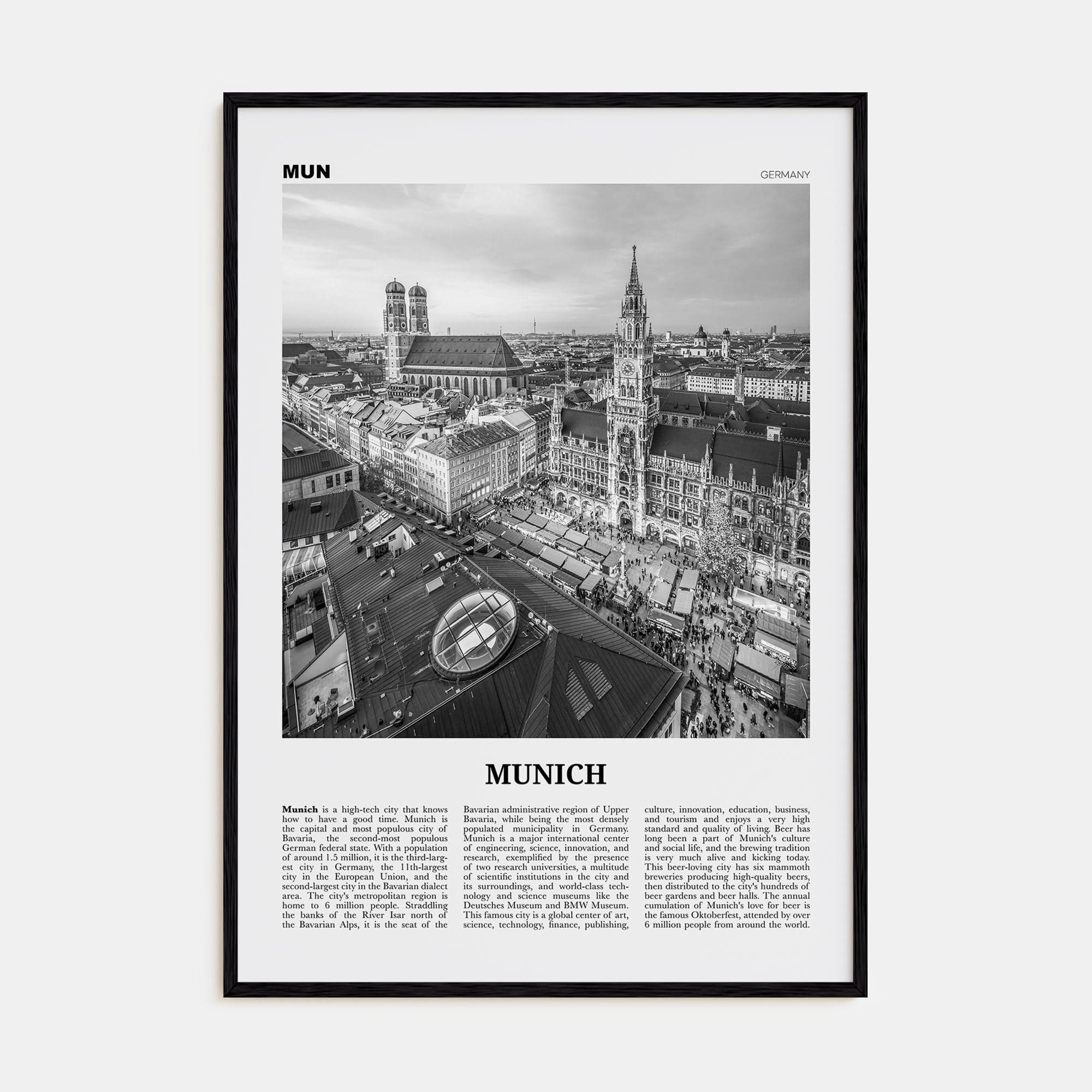 Munich No 1 Poster Black Wood / 8x12 in Nbourhood Travel B&W Poster