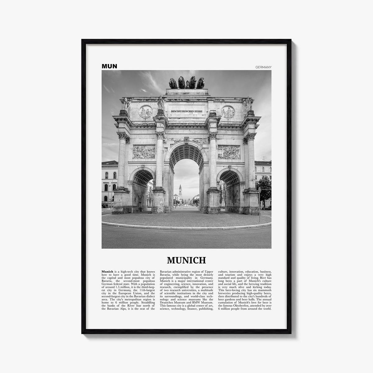 Munich no. 3 black & white newspaper poster of Germany – vertical wall art, unframed print shown in interior mockup