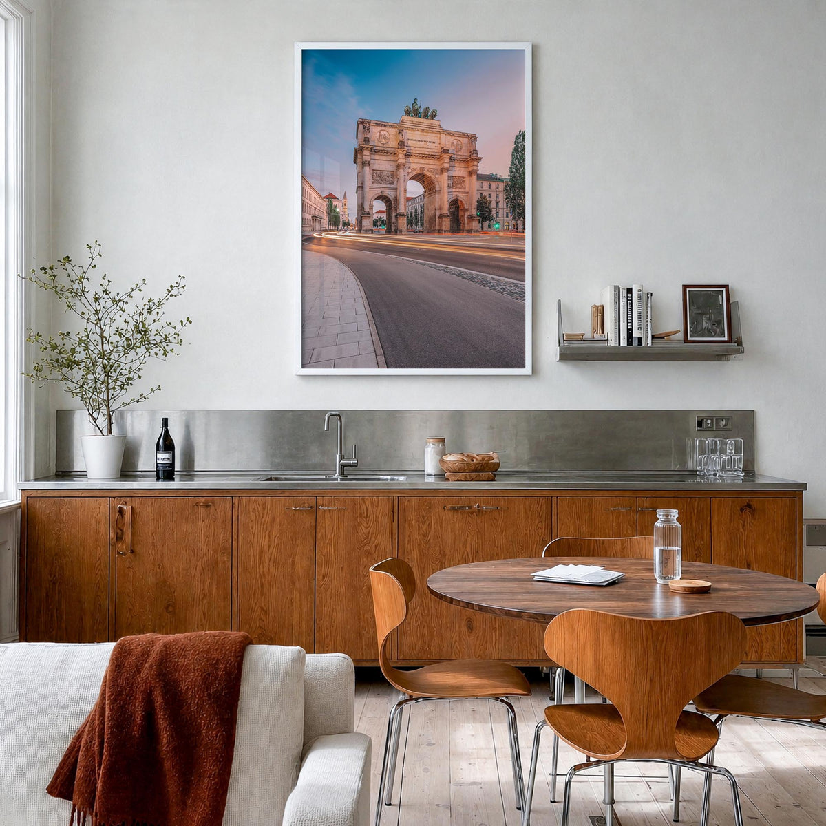 Munich no. 2 colorful photo poster of Germany – vertical wall art in white wood frame, hanging on wall