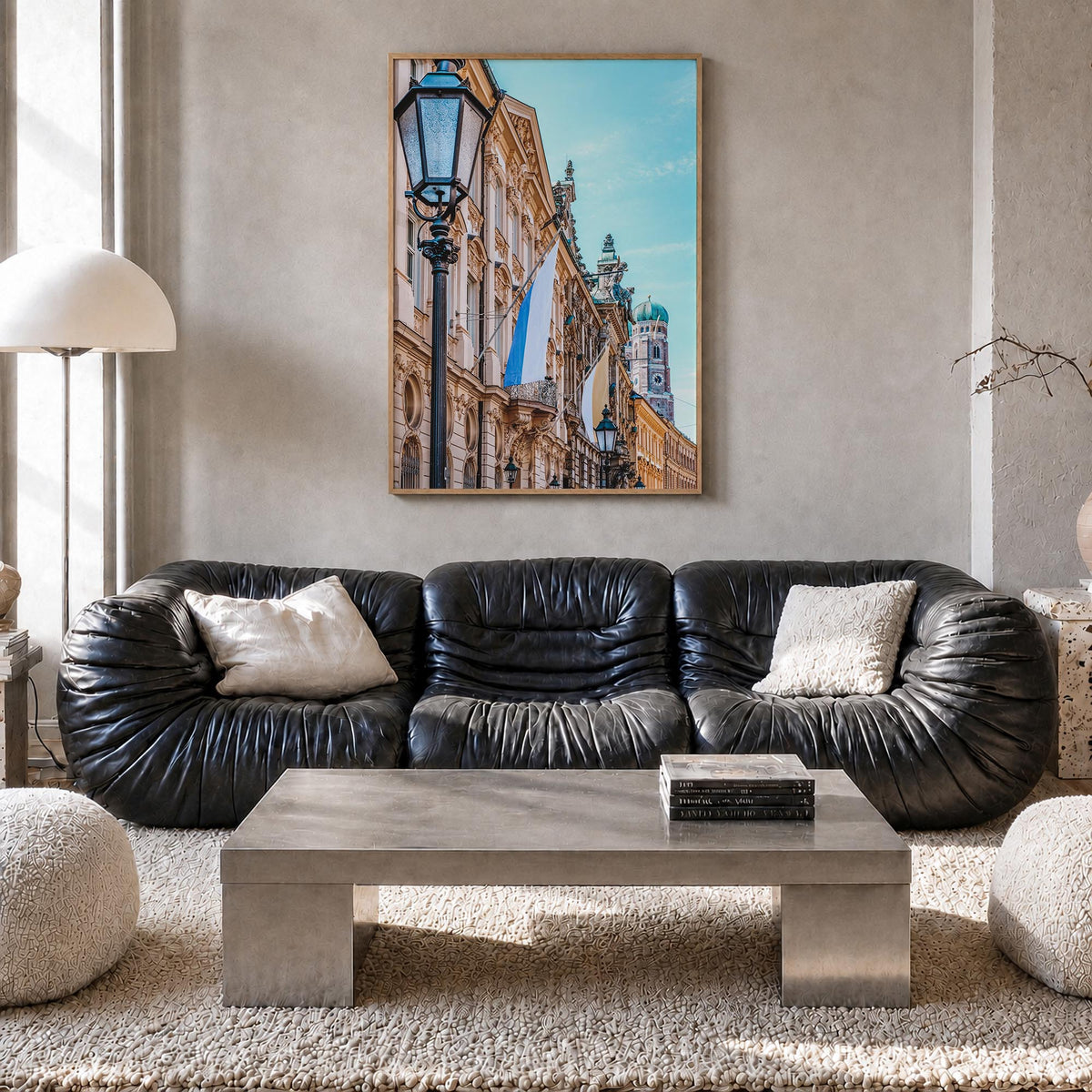Munich no. 3 colorful photo poster of Germany – vertical wall art in natural wood frame, hanging on wall
