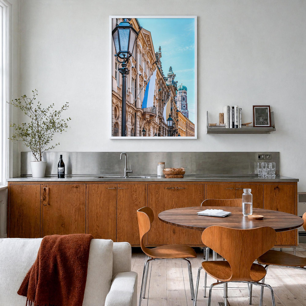Munich no. 3 colorful photo poster of Germany – vertical wall art in white wood frame, hanging on wall