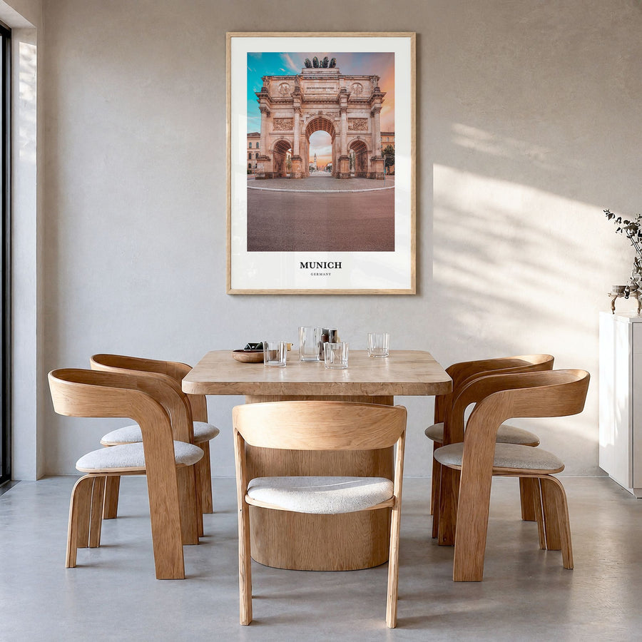 Munich Classic Poster in a natural wood frame, hanging in a dining room