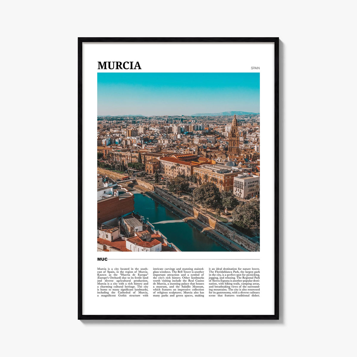 Murcia colorful travel poster of Spain – vertical wall art, unframed print shown in interior mockup