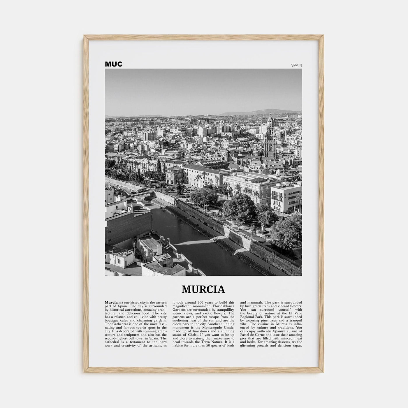 Murcia Poster Natural Wood / 8x12 in Nbourhood Travel B&W Poster