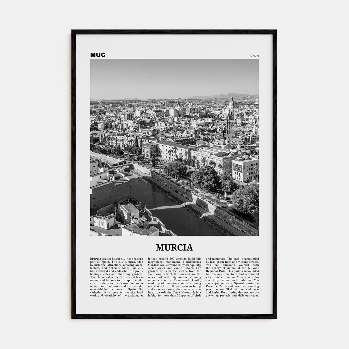 Murcia Poster Black Wood / 8x12 in Nbourhood Travel B&W Poster