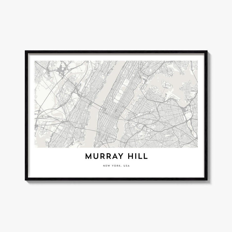 Murray Hill black & white map poster of Manhattan, New York City – horizontal wall art, unframed print shown in interior mock