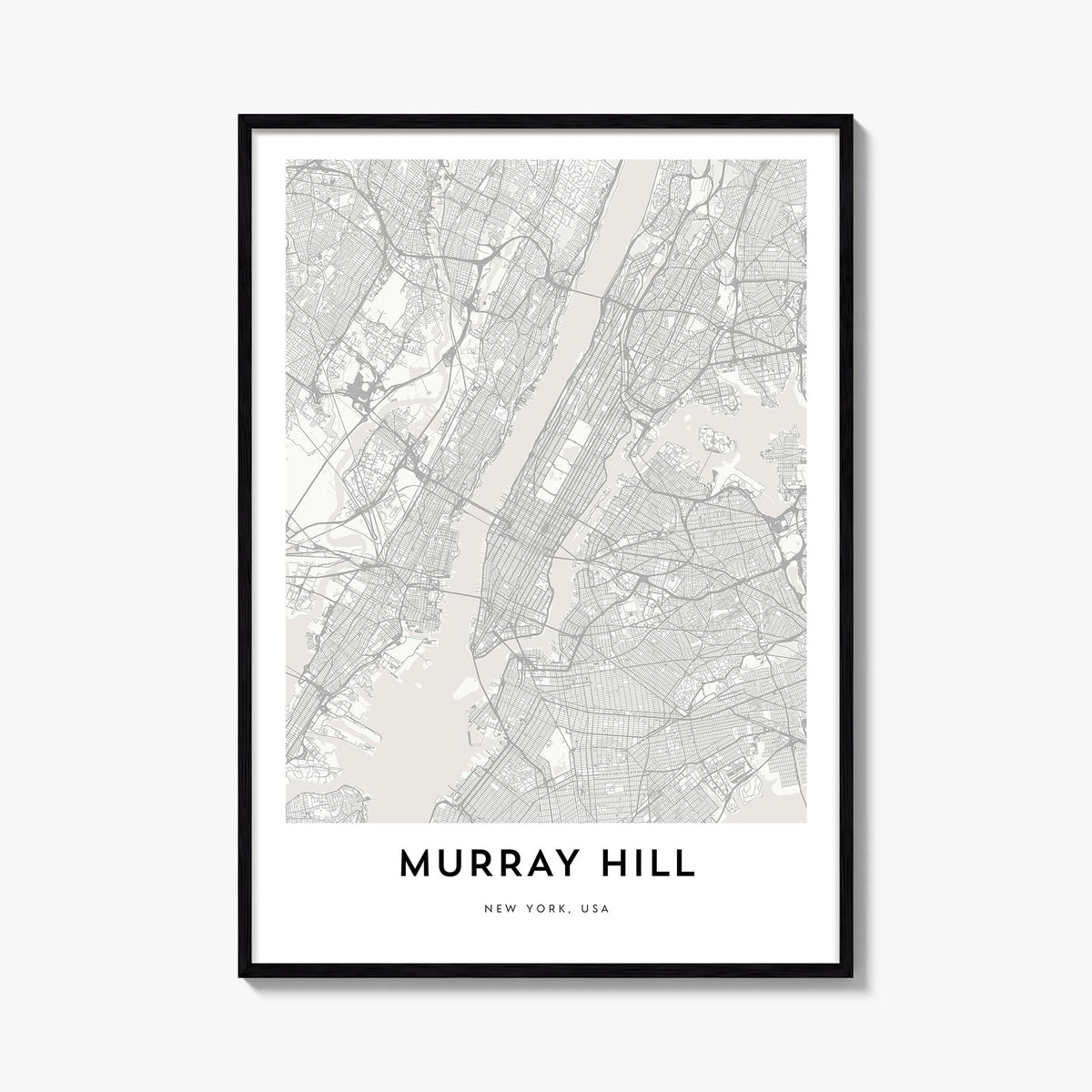 Murray Hill black & white map poster of Manhattan, New York City – vertical wall art, unframed print shown in interior mockup