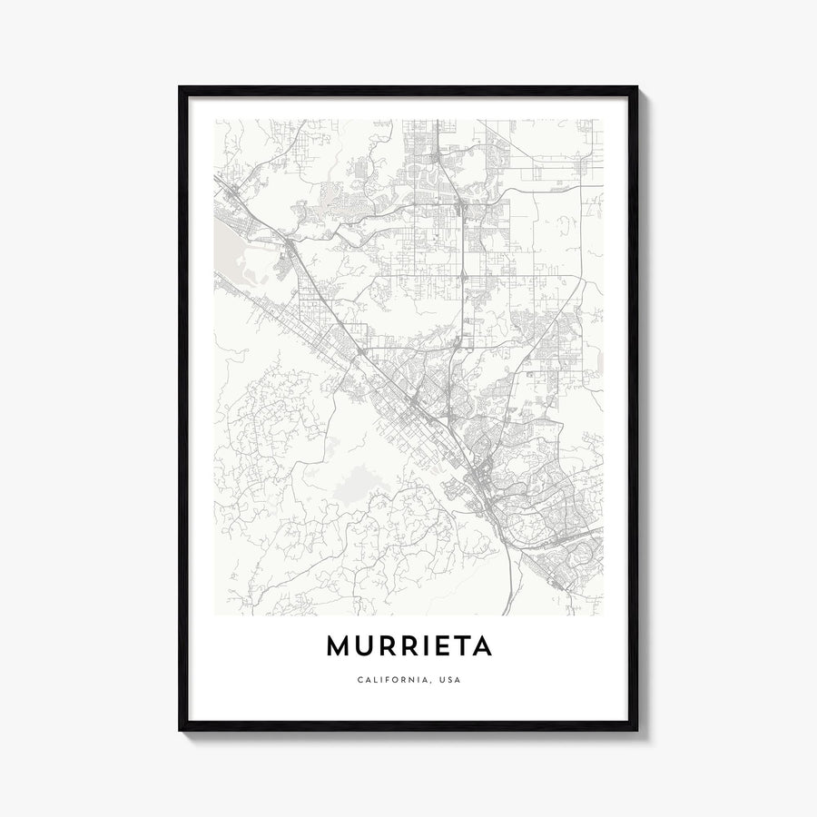 Murrieta black & white map poster of California, USA – vertical wall art, unframed print shown in interior mockup