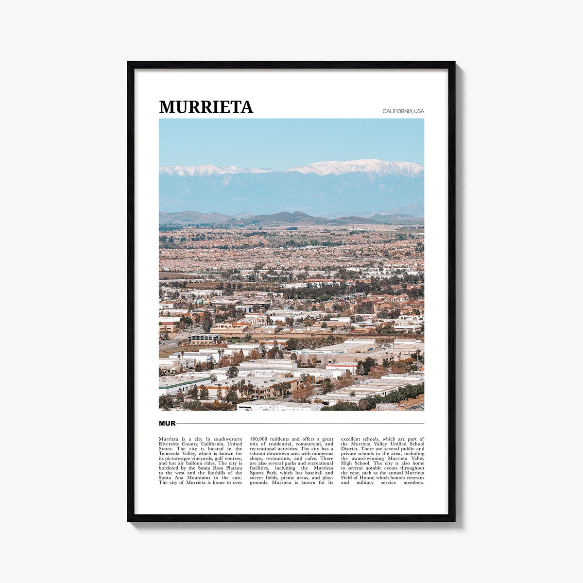 Murrieta colorful travel poster of California, USA – vertical wall art, unframed print shown in interior mockup