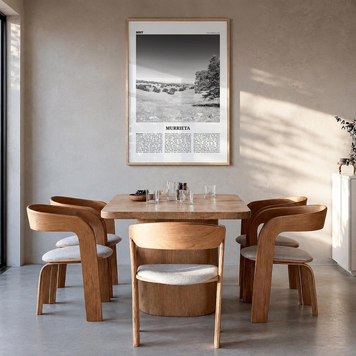 Murrieta no. 1 black & white newspaper poster of California, USA – vertical wall art in natural wood frame, hanging on wall
