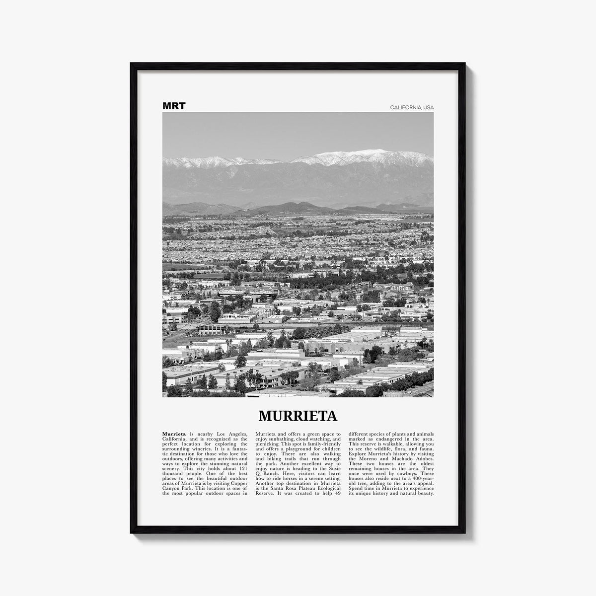 Murrieta no. 2 black & white newspaper poster of California, USA – vertical wall art, unframed print shown in interior mockup