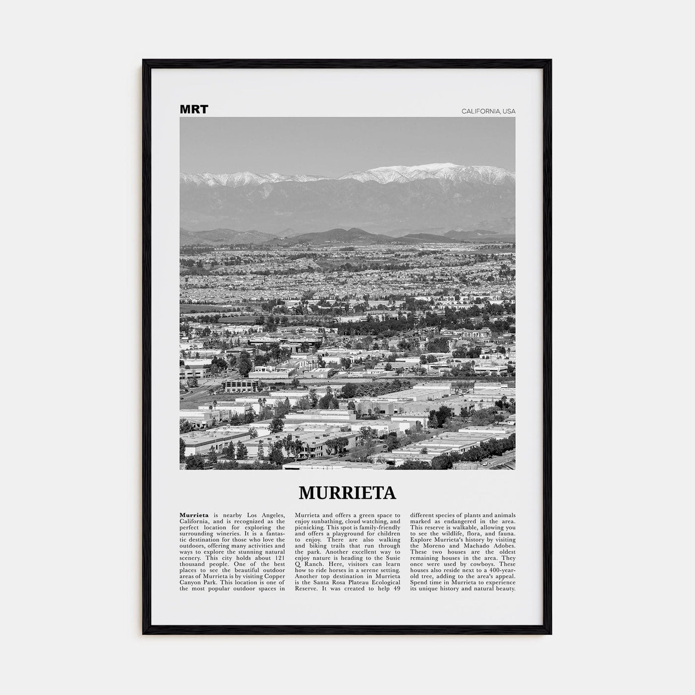 Murrieta No 2 Poster Black Wood / 8x12 in Nbourhood Travel B&W Poster