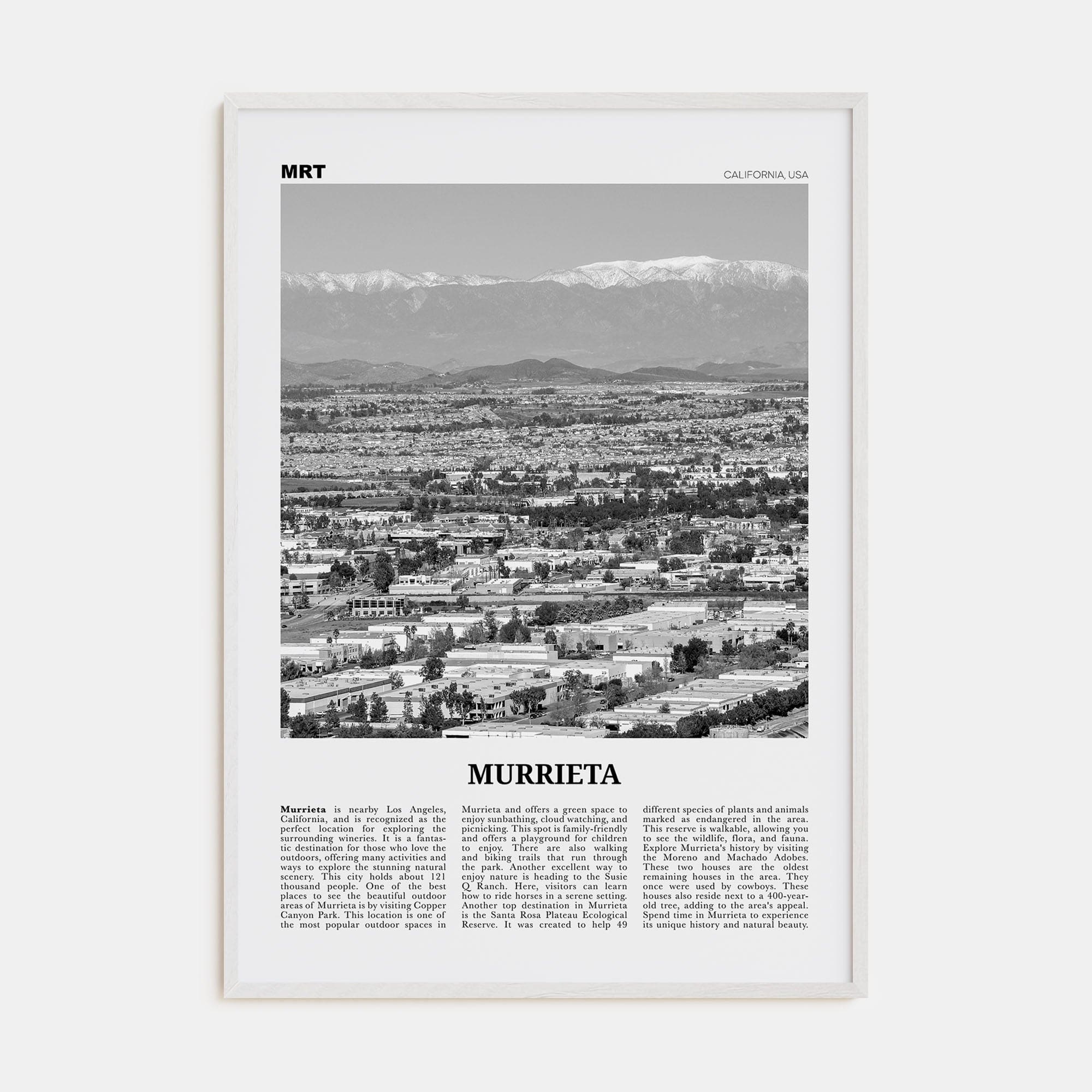 Murrieta No 2 Poster White Wood / 8x12 in Nbourhood Travel B&W Poster