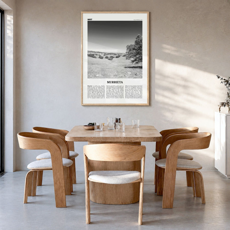 Murrieta Newspaper No 1 Poster in a natural wood frame, hanging in a dining room