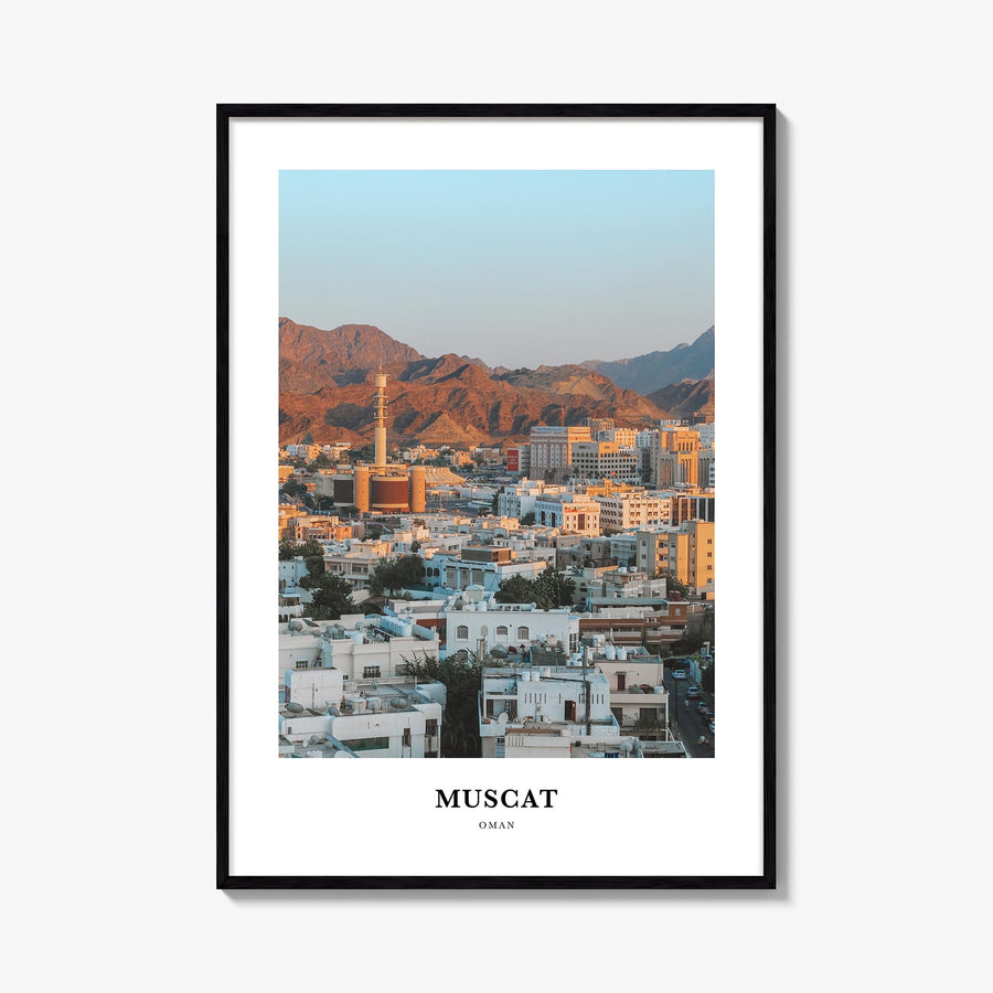 Muscat colorful classic poster of Oman – vertical wall art, unframed print shown in interior mockup