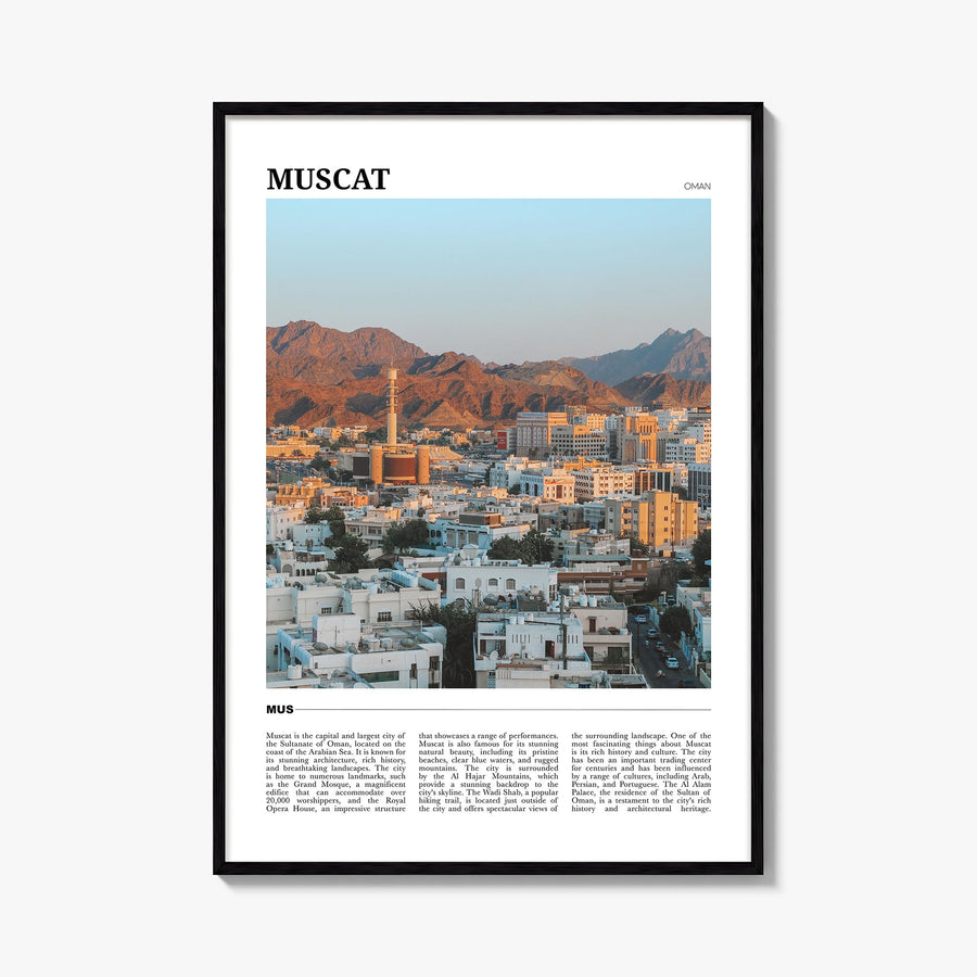 Muscat colorful travel poster of Oman – vertical wall art, unframed print shown in interior mockup