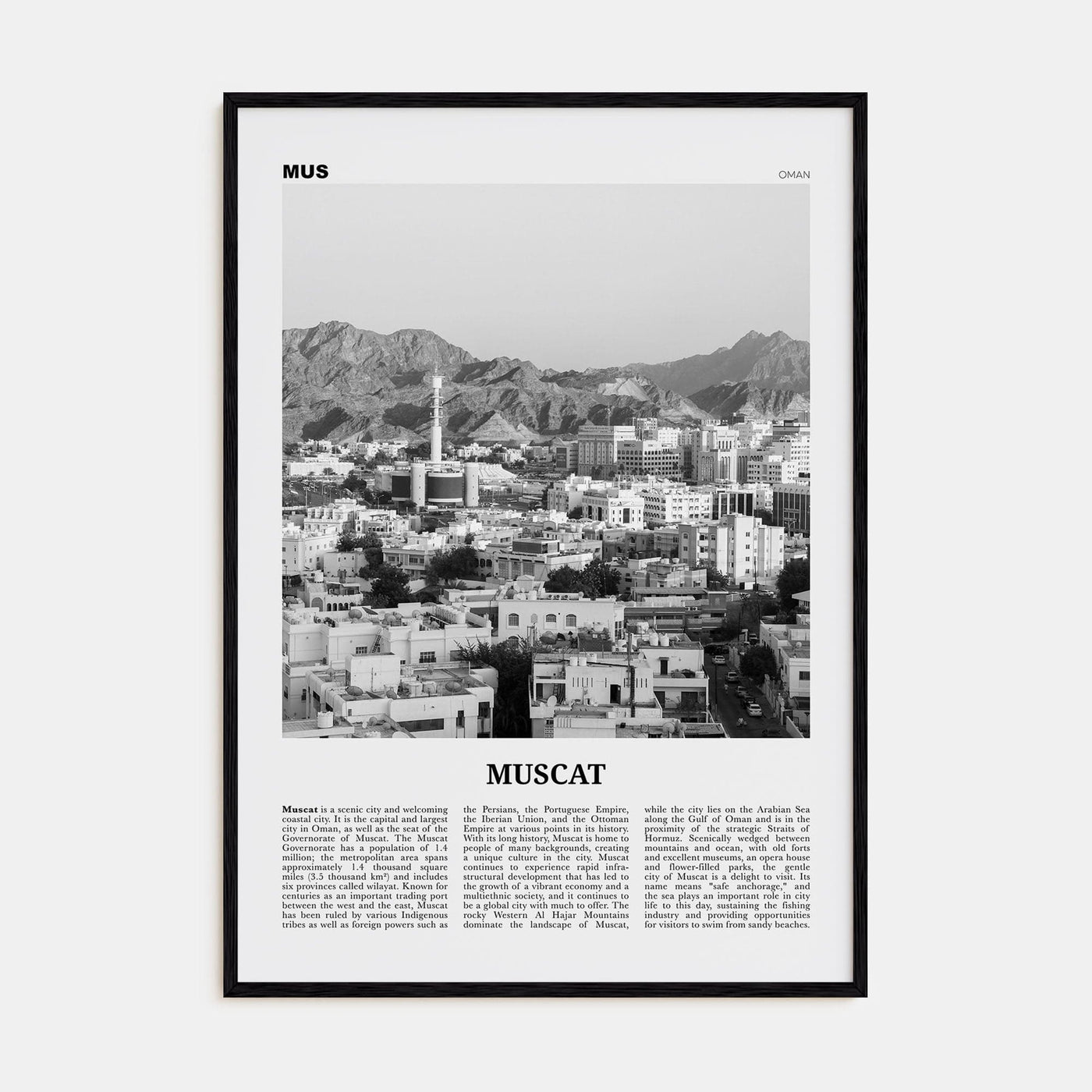 Muscat Poster Black Wood / 8x12 in Nbourhood Travel B&W Poster